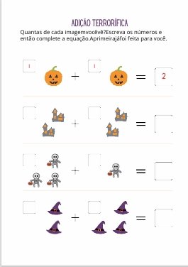Atividade de adição assustadora com figuras de Halloween