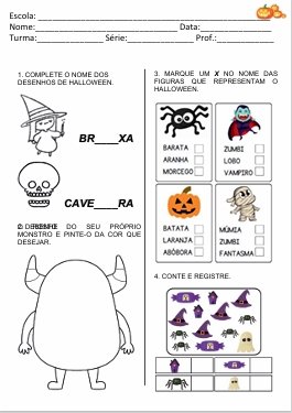 Atividade de completar nomes dos personagens de Halloween
