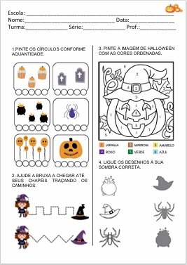 Atividade de pintar por círculos e colorir imagem de Halloween