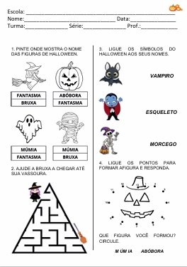 Atividade de ligar símbolos do Halloween aos seus nomes