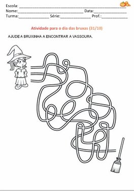 Atividade de labirinto ajudando a bruxinha a encontrar a vassoura